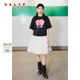 AC36160080 新款 SALT.P可颜深灰印花短袖 T恤女宽松落肩2026春季
