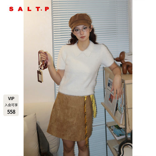 SALT.P可颜【徐绿杨同款】仿貂绒翻领短袖毛衣2026春款AC36106010