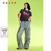 女直筒阔腿裤 SALT.P可颜复古浅蓝口袋工装 风牛仔裤 AC35120100