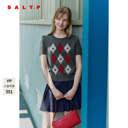 SALT.P可颜MIU系学院风菱格短袖针织女夏季薄款AC35306180