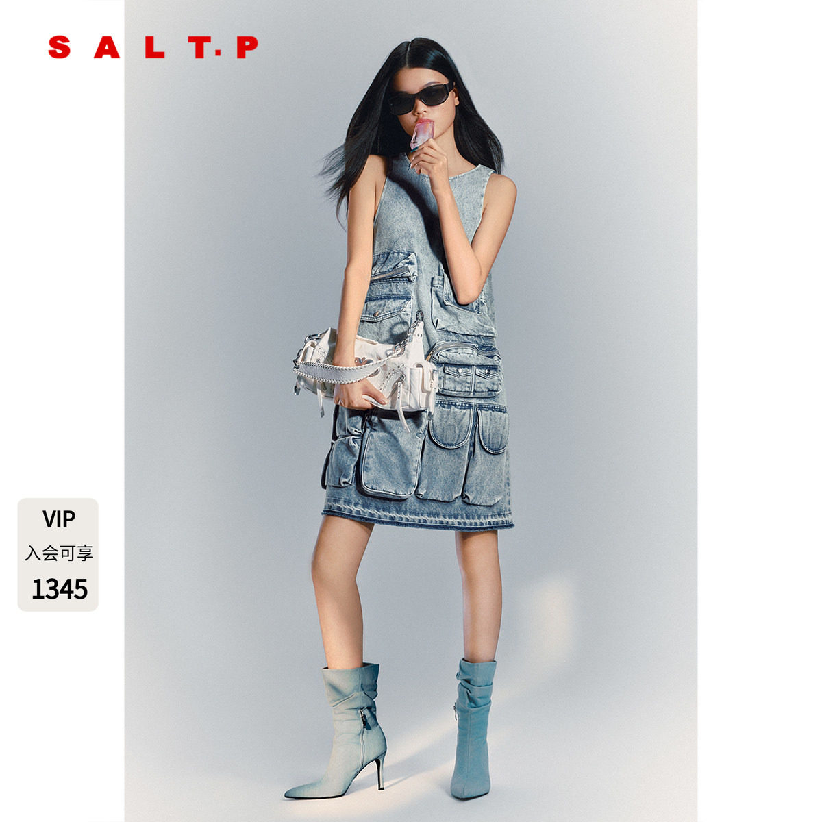 SALT.P可颜辣妹风口袋牛仔背心连衣裙短款2026夏季新款AC36205140图片