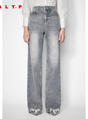 SALT.P可颜灰色直筒牛仔裤女磨毛加绒2025冬新款AC35520070