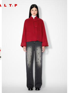 SALT.P可颜红色新中式大衣外套女短款盘扣羊毛驼绒2025冬新款