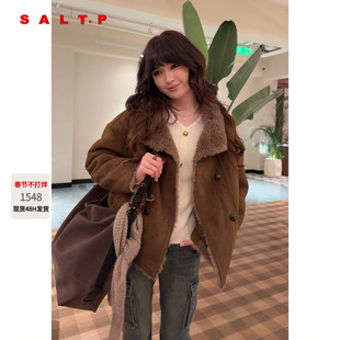 SALT.P可颜100羊毛颗粒绒仿麂皮毛一体外套女短款立领2025冬新品