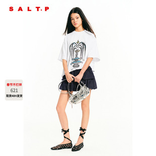 SALT.P可颜白色喷泉印花短袖T恤宽松圆领2026春新款AC36160010