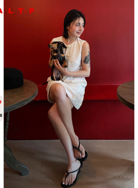 SALT.P可颜白色珠片无袖连衣裙短款年会礼服2025新款AC35305210