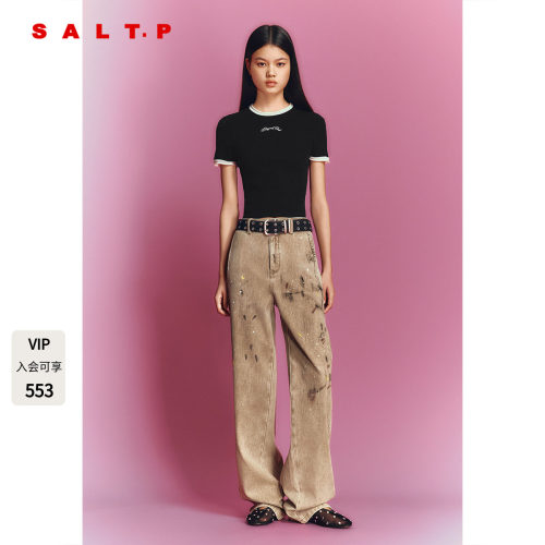 SALT.P可颜圆领字母针织短袖女正肩修身2026夏季新款AC36206070