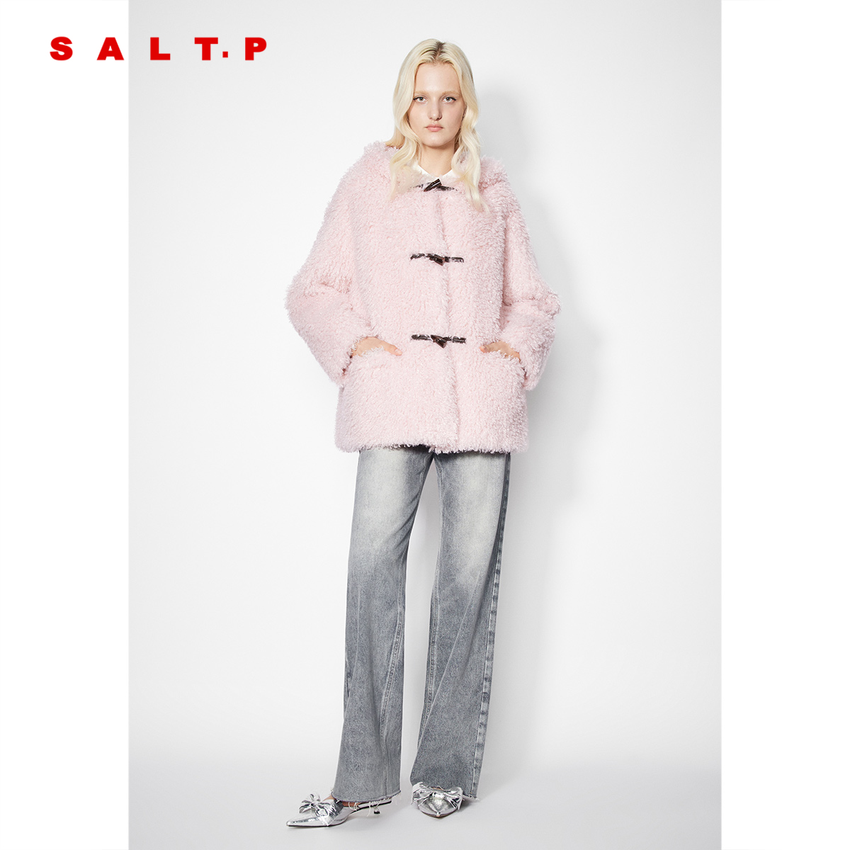 SALT.P可颜环保仿皮草卷毛连帽大衣外套女2025冬新品AC35510070