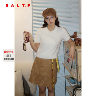 SALT.P可颜白色仿貂绒polo翻领短袖毛衣女2026春新款AC36106010