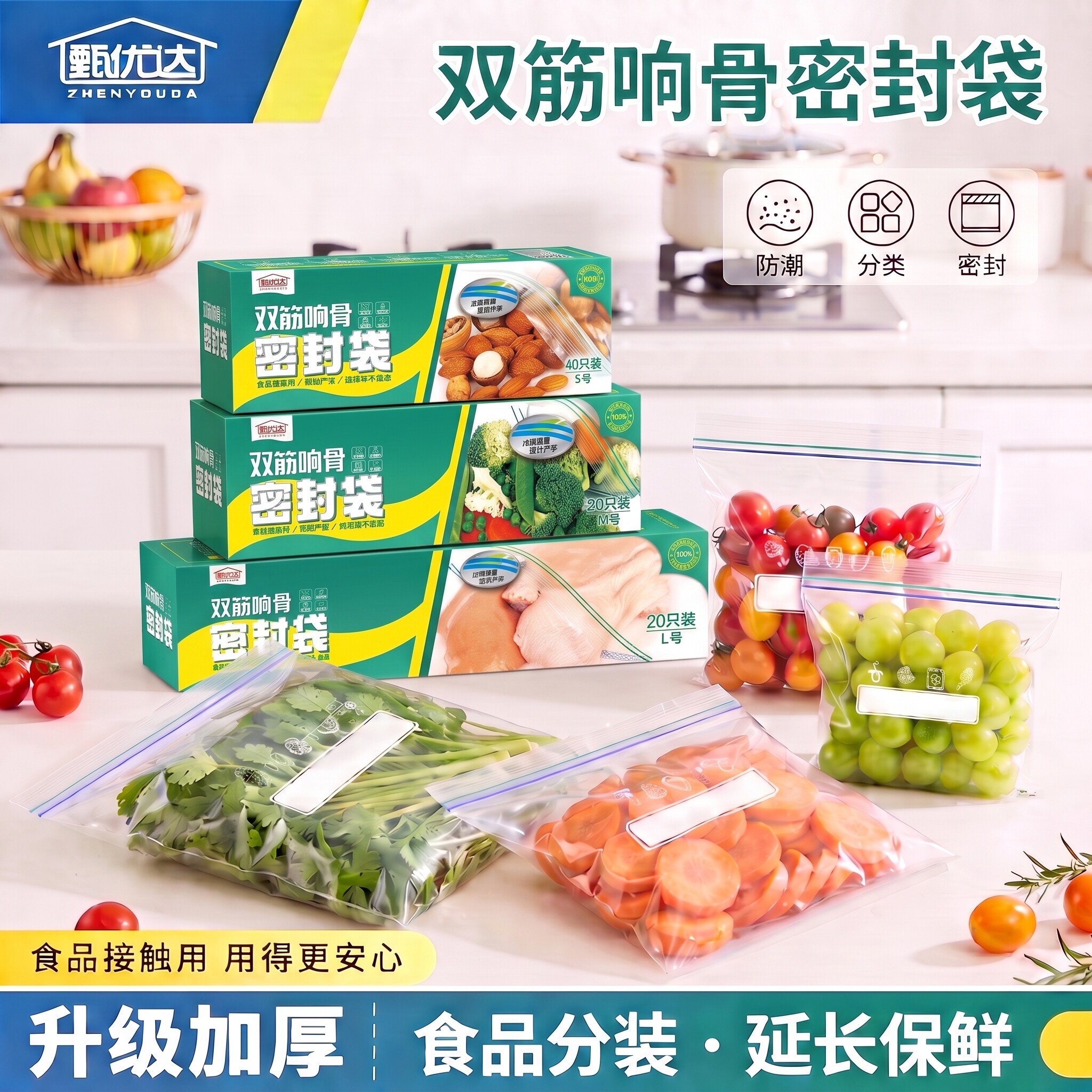 甄优达加厚食品保鲜袋密封袋冰箱冷冻食品级自封袋年货坚果分装