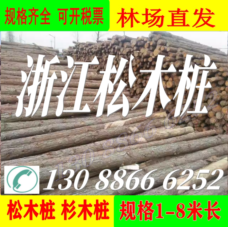 江浙沪松木桩河道专用打桩木原木4米6米各种规格防汛木桩厂家直销