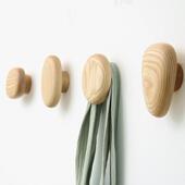 鹅卵石木头实木挂钩木质创意入户免打孔儿童挂钩墙壁挂钩单个挂勾