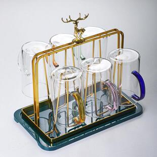 耐热玻璃水杯家用带把茶壶男女办公室泡茶杯彩色把手茶具茶杯套装