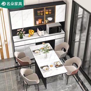 轻奢现代岩板折叠餐桌餐边柜一体客厅餐厅家用小户型高储物柜5G89