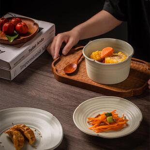 莳绘金缮幸运草系列覆古粗陶碗碟套装一人食饭碗盘子家用碗盘组合