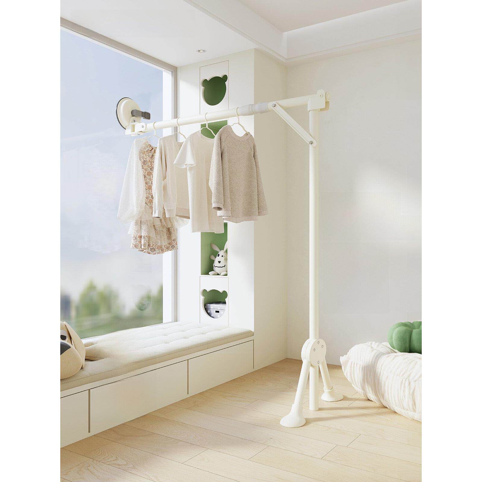 明之湾窗晾衣架可折叠室内阳台被制品固定式伸缩吸盘晾衣杆