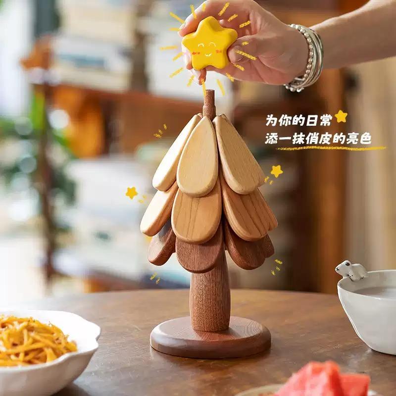 圣诞树隔热垫防烫耐热垫餐桌摆件创意家用实木防滑餐垫乔迁礼物