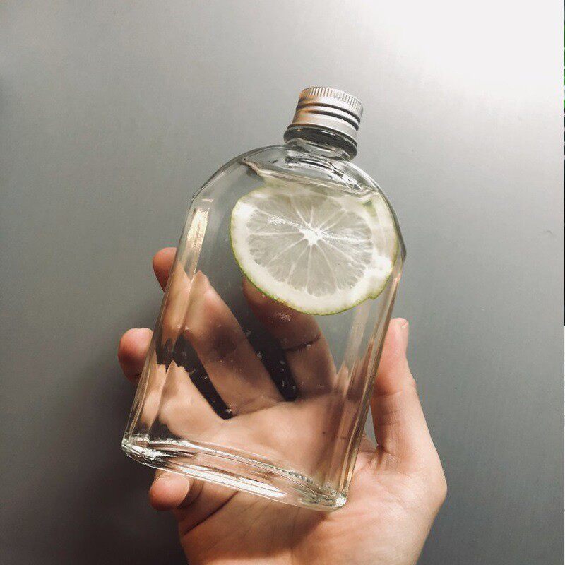 瓶果汁杯瓶油柑一次性饮料瓶包装方型创意玻璃茶扁酒瓶ins