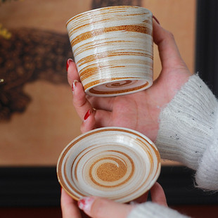 胡桃集市 日式复古咖啡杯猪口杯带盖下午茶杯拉花杯拿铁杯手握杯