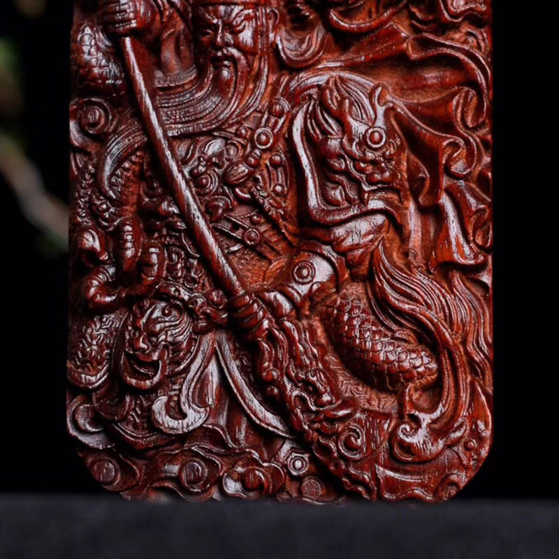 紫檀木6*9挂牌关公横刀小叶紫檀武财神汽车挂饰手把件可