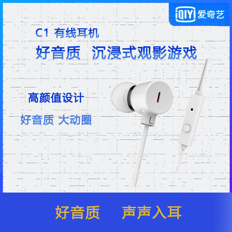 爱奇艺耳机 C1线控耳机入耳式重低音耳塞男女通用手机K歌游戏带麦