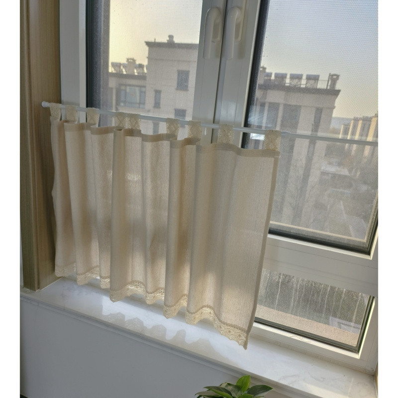 北欧简约棉麻半帘门帘 吊带简约纯色卫生间遮光小窗帘 短帘 柜帘