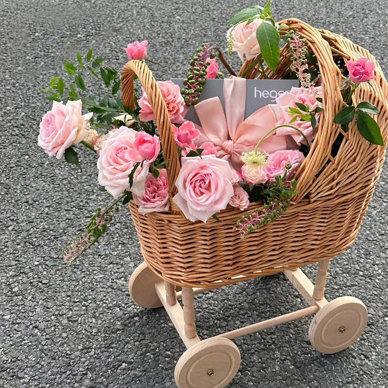 韩儿童藤编学步手推车座椅宝宝房间装饰幼儿园过家家摄影道具