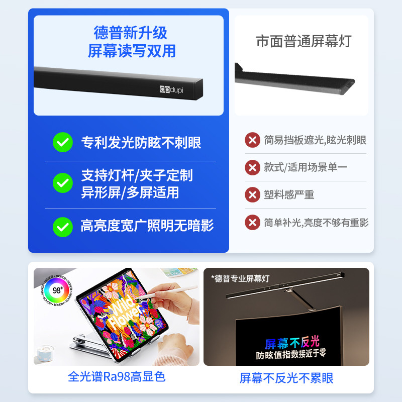 德普电脑屏幕灯显示器台式护眼立式挂灯特种屏异形屏80cm全光谱灯