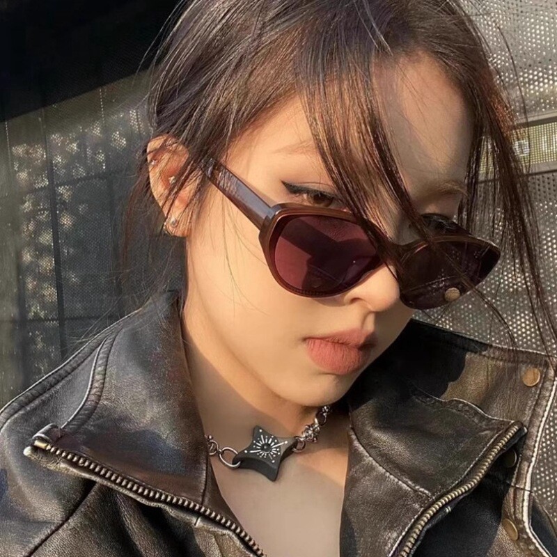 2024新款复古茶棕色椭圆猫眼墨镜女款高级感辣妹方圆脸太阳镜偏光