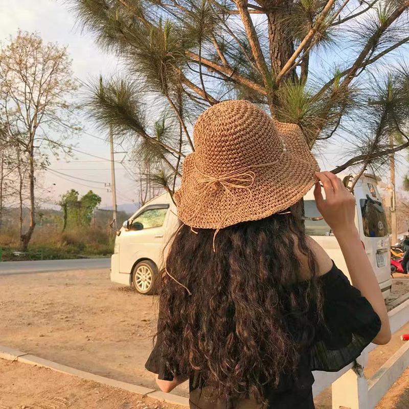 ins网红可折叠大檐编织草帽子女夏韩版小清新度假沙滩防晒遮阳帽