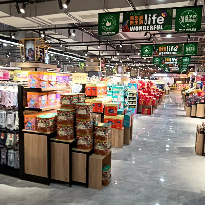 定制胖东来款超市钢单双面货架木质展架精品超市便利店木展示架
