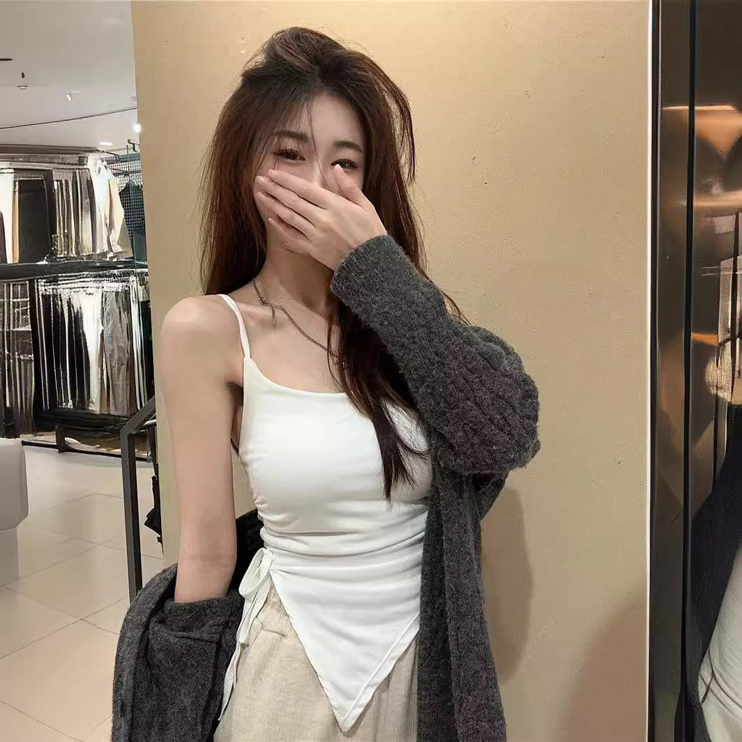 辣妹开叉吊带背心女夏季不规则系带设计感内搭带胸垫外穿抹胸上衣