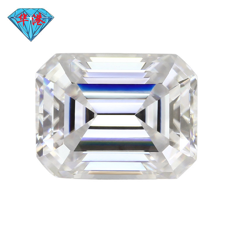 华港宝石莫桑钻裸石祖母绿切倒角长方车平戒面进口莫桑石裸石d色