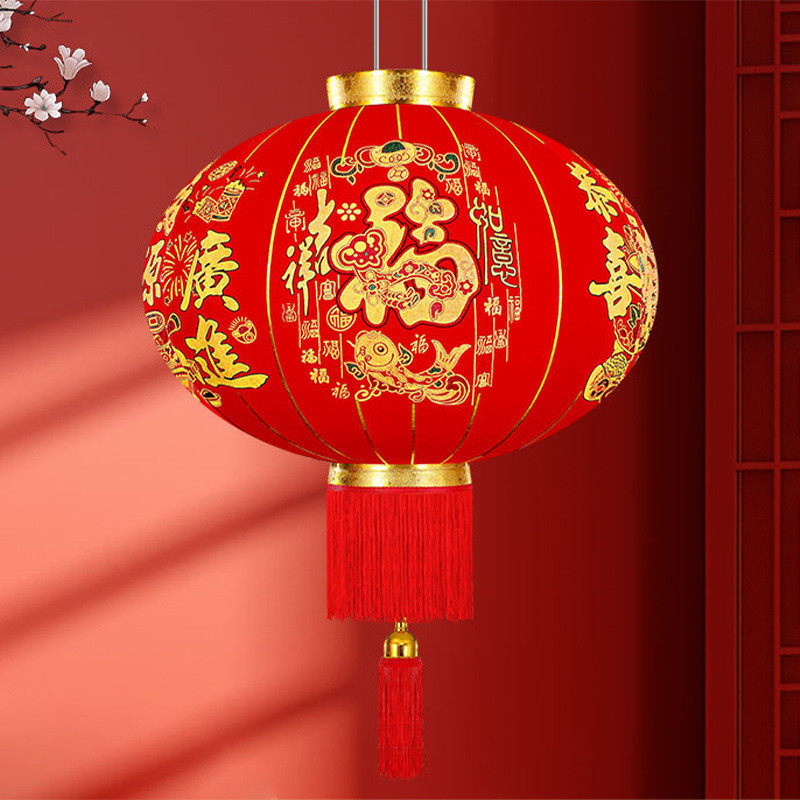 2025彩金长杆炫彩植绒灯笼乔迁加厚绒布彩金新款灯笼新年装饰大红