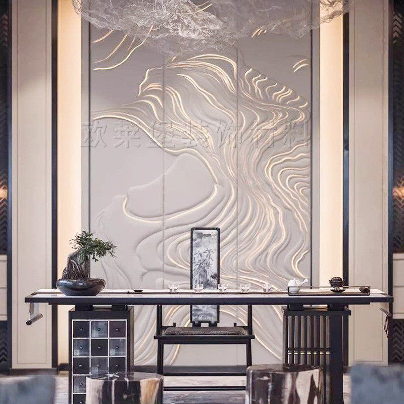 背景浮雕酒店工程立体3d电视背景板轻奢背景软包3d浮雕背景墙墙板
