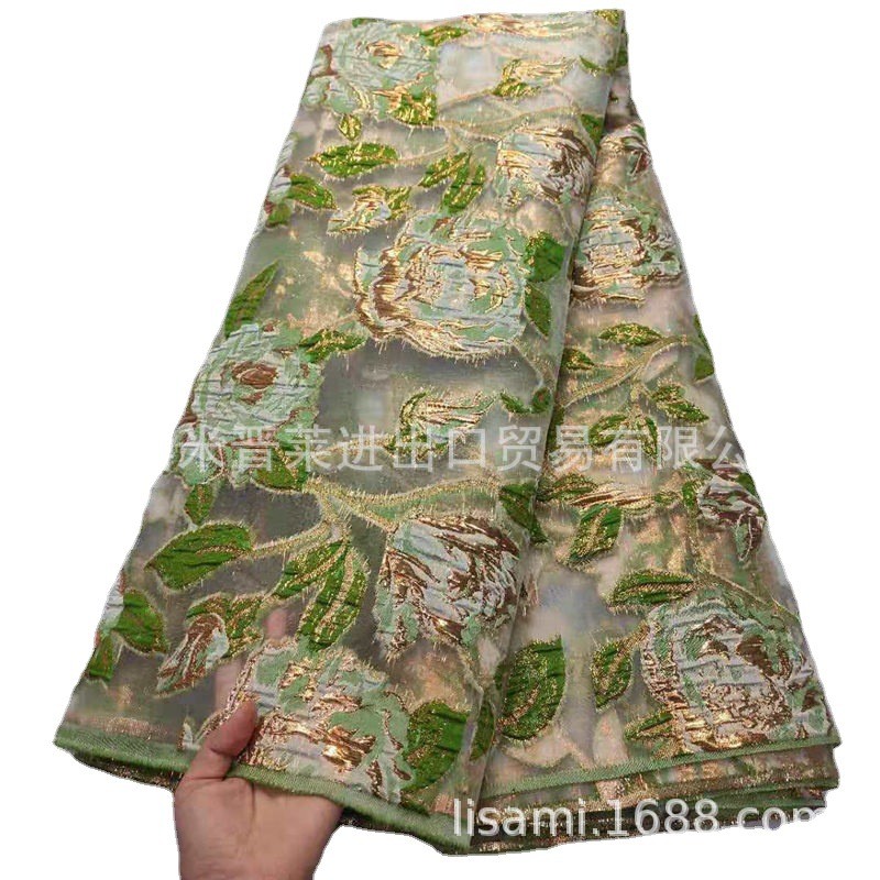 民族精细刺绣礼服旗袍大提花金银丝欧根纱布料欧美brocade面料