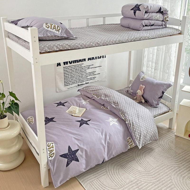 大学生宿舍床上三件套上下铺高中单人植物ins风被子四件纯色羊绒