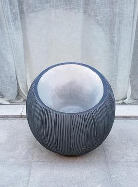 北欧灰色条纹半球形玻璃钢花盆商场酒店会所美陈组合花园花艺摆设