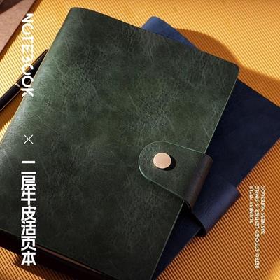 A5复古二层牛皮搭扣活页笔记本本子可拆卸活页夹横线商务办公记事