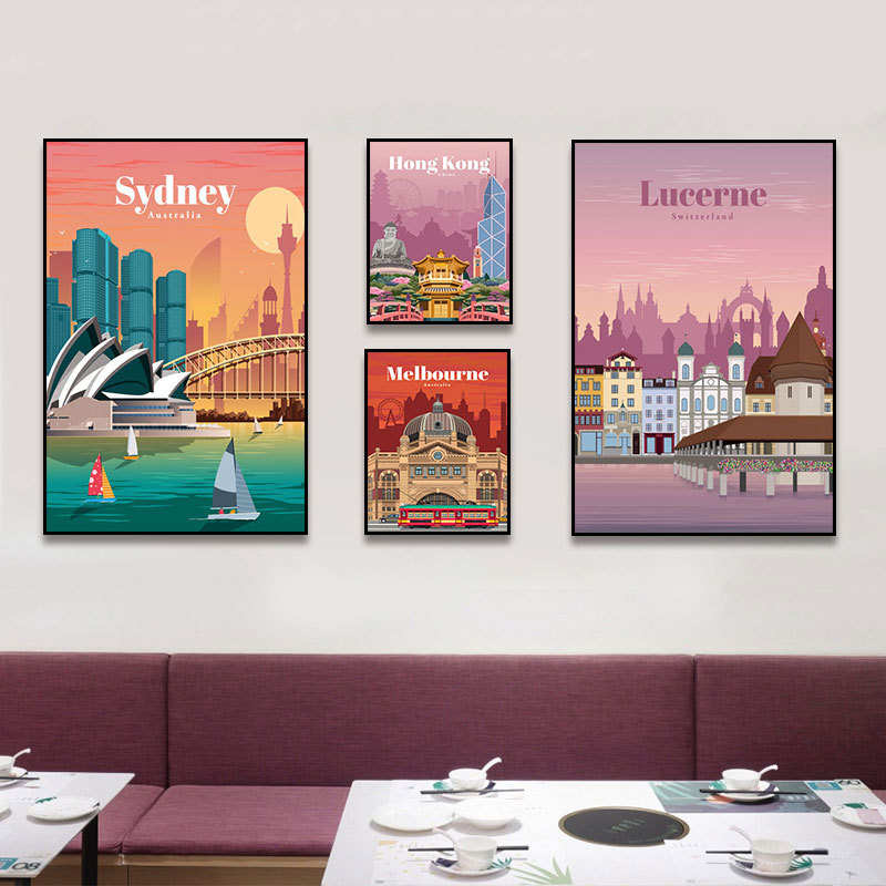极速世界旅游景点挂画旅游社度假酒店宾馆客房装饰画吉隆坡意大利