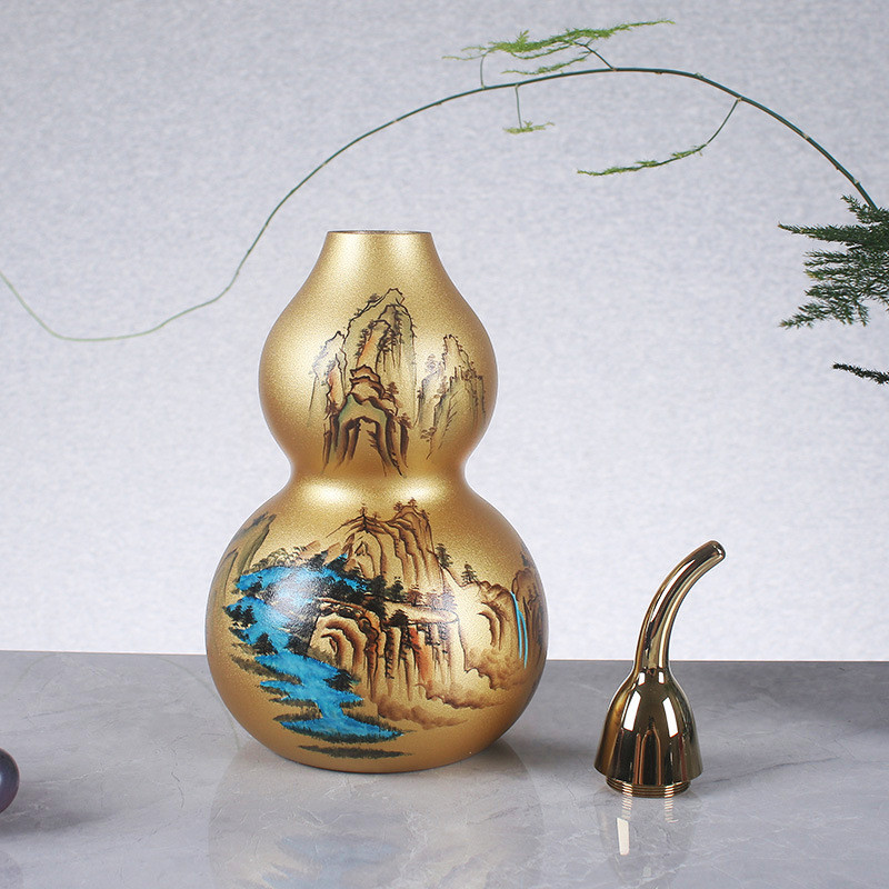 铜葫芦手工彩绘金山秀水图案铜葫芦家居摆件工艺品礼品