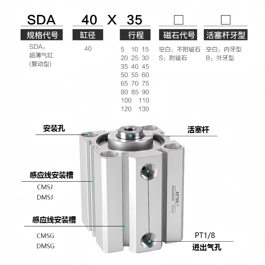 薄型客亚德气缸sda25x5*10*15*20*25*30*35*40*45*50*55*60*65*70