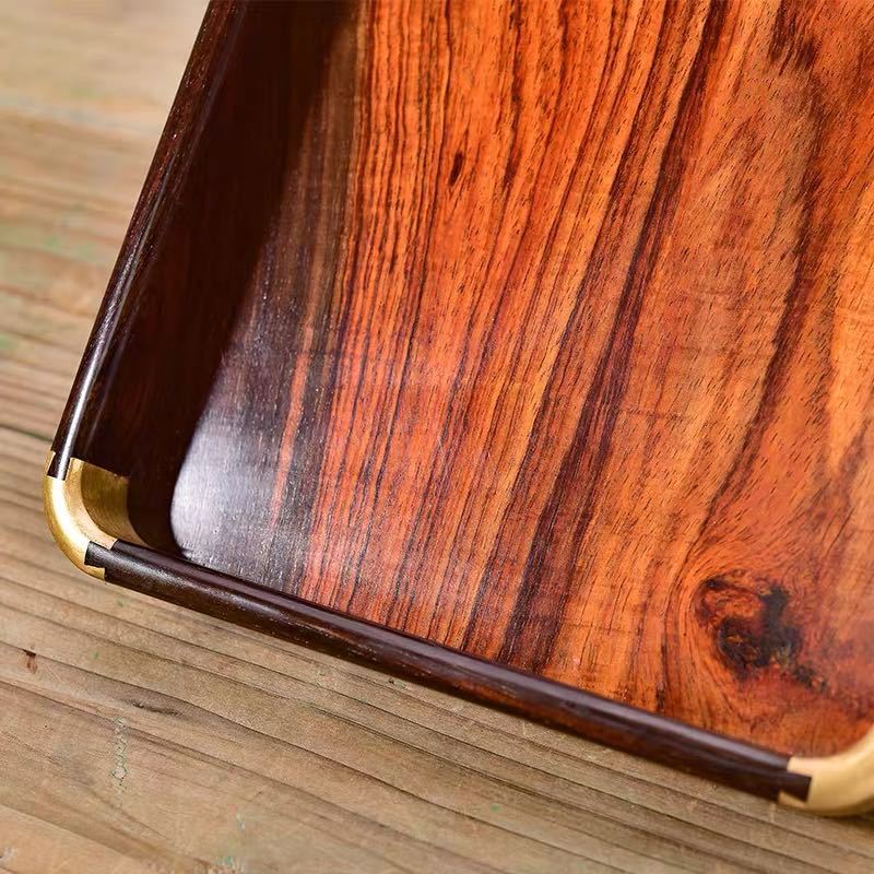 红木红酸枝铜角茶盘文承盘实木制水果糕点心托盘长方形中式茶托盘