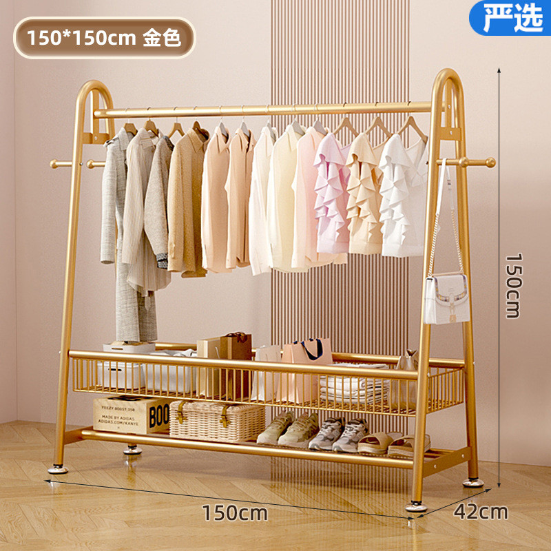 晾衣架落地晒衣架收纳阳台家用带卧室挂衣架子室内简易单杆衣帽架