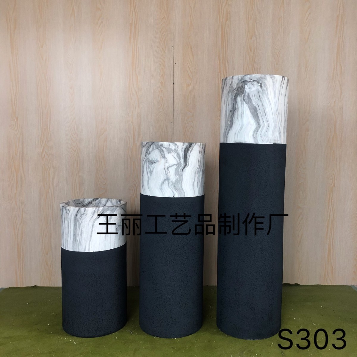 潮州厂家直销 落地砂岩户外花盆大理石落地花箱 圆筒形大花器套装