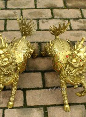 纯黄铜火焰麒麟摆件纳福麒麟金属客厅家居装饰工艺品