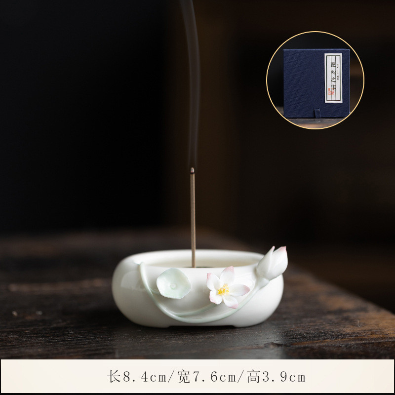 创意陶瓷香炉捏花花瓶摆件小手工家用室内香薰炉香座香托香器装饰