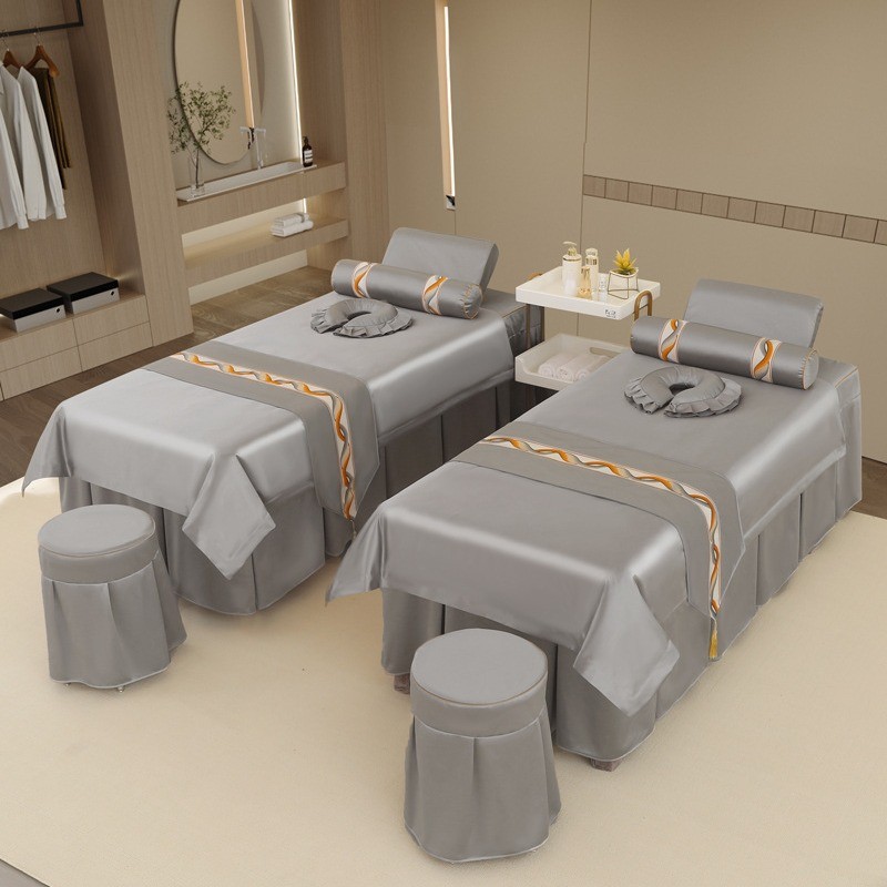 欧式理疗轻奢高级美容院床罩推拿按摩美容床罩四件套洗头床套批发