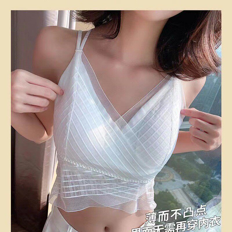 魔术贴性感蕾丝美背吊带裹胸抹胸运动打底背心无钢圈聚拢乳胶内衣