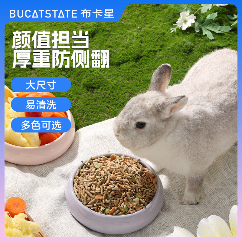 布卡星兔子喂食器食盆防打翻防扒专用碗龙猫豚鼠荷兰猪陶瓷碗用品